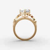 Fleur heart diamond setting in gold, profile angle
