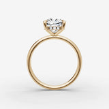 Mystere cushion diamond setting in gold, profile angle