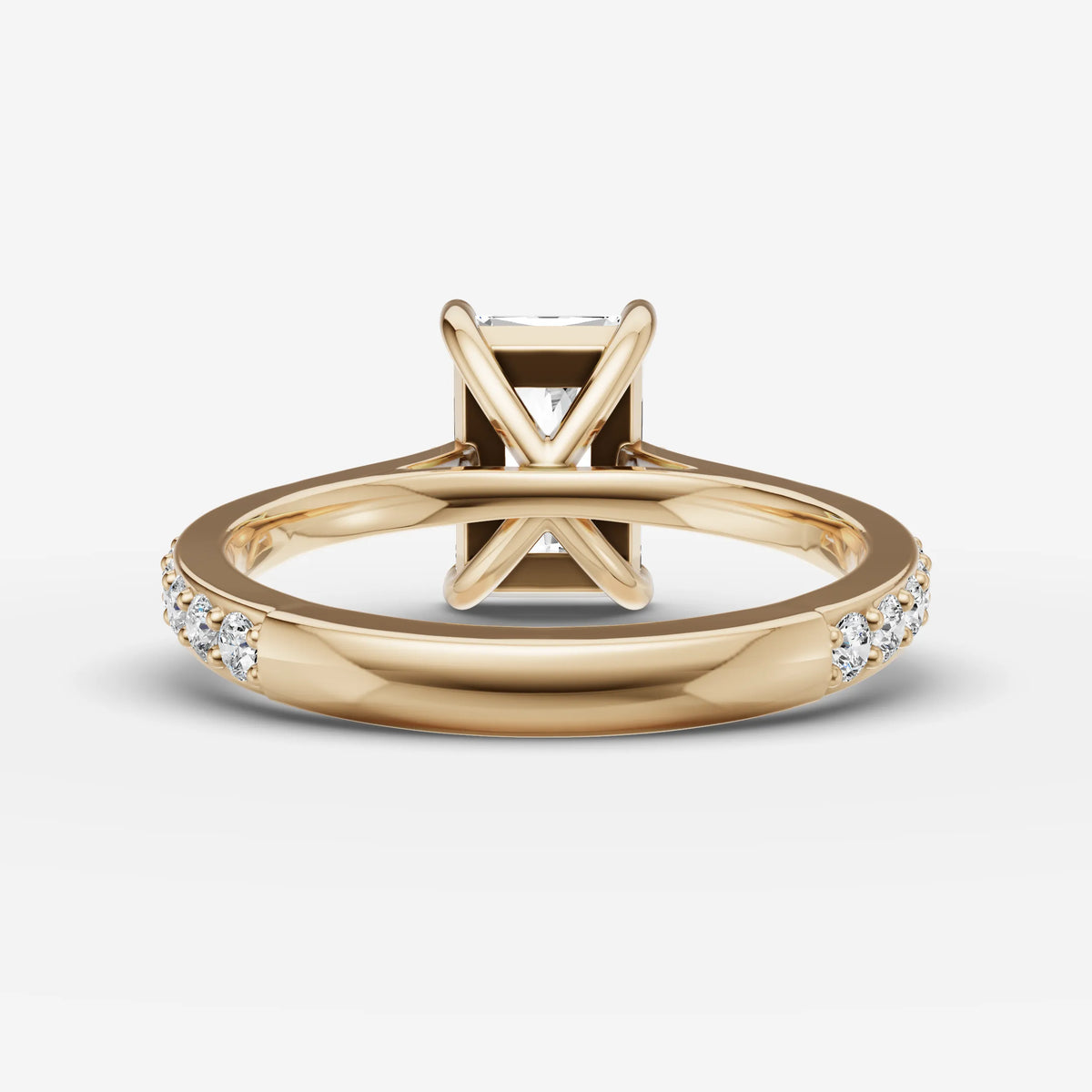 Cathedrale radiant diamond setting in gold, top view