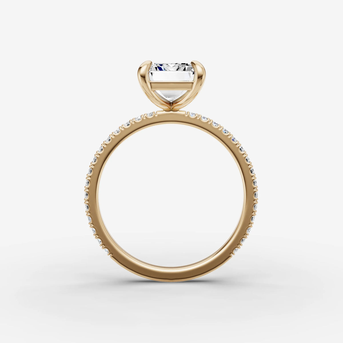 Etoile emerald diamond setting in gold, profile angle