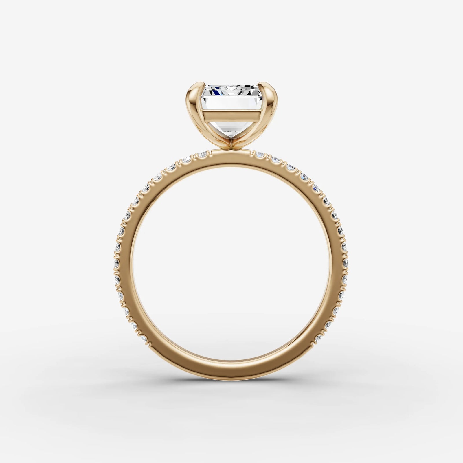 Etoile emerald diamond setting in gold, profile angle