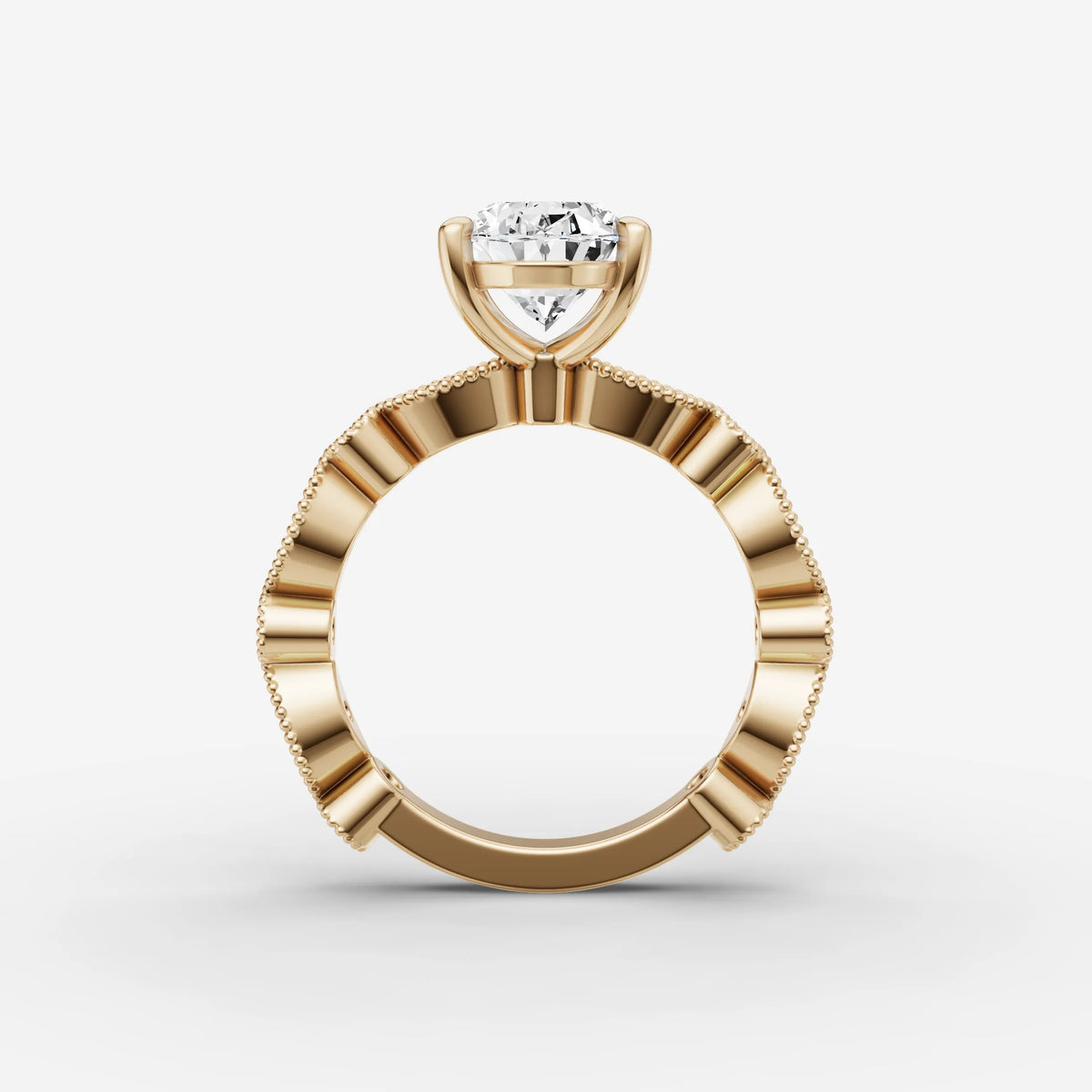 Heritage oval diamond setting in gold, profile angle