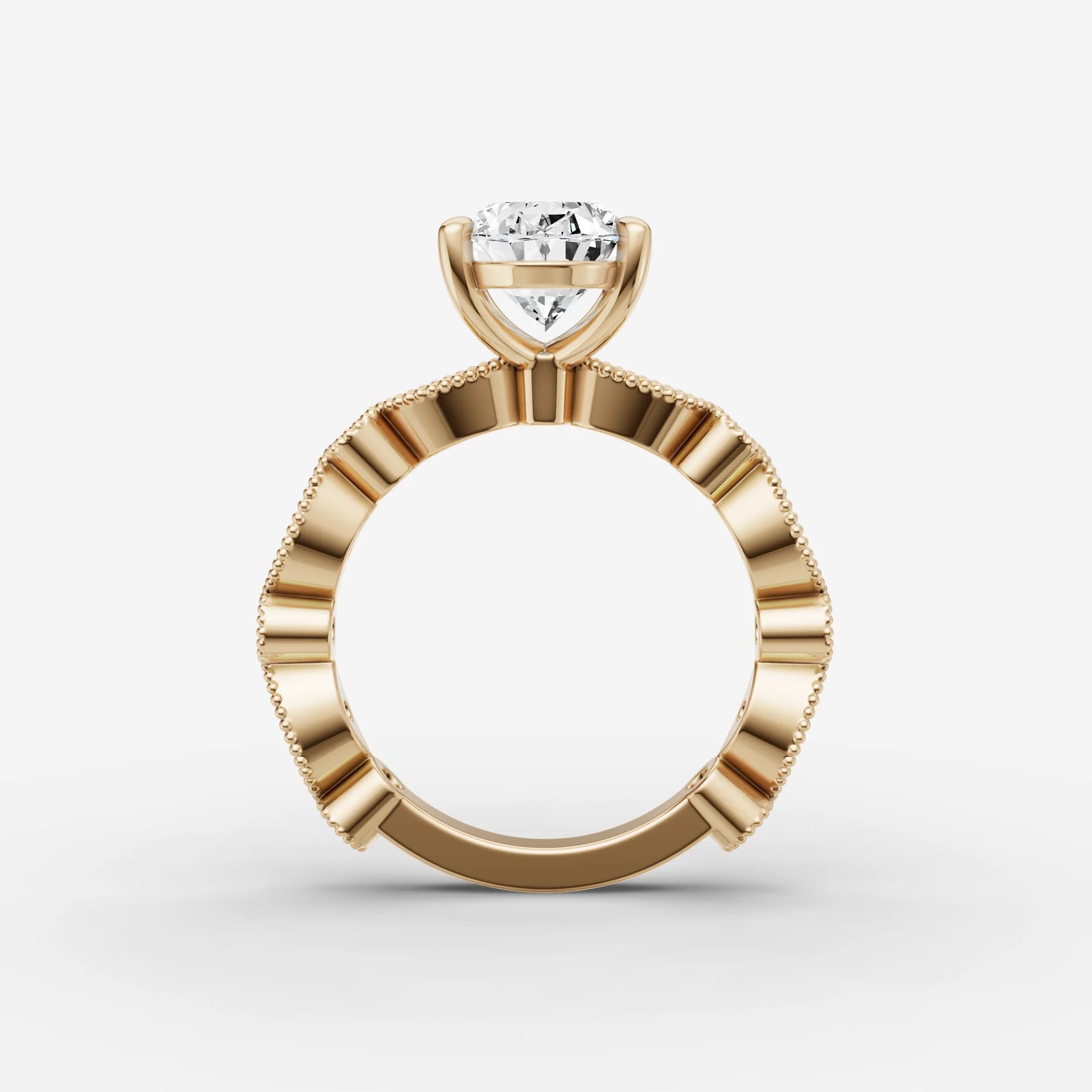 Heritage oval diamond setting in gold, profile angle
