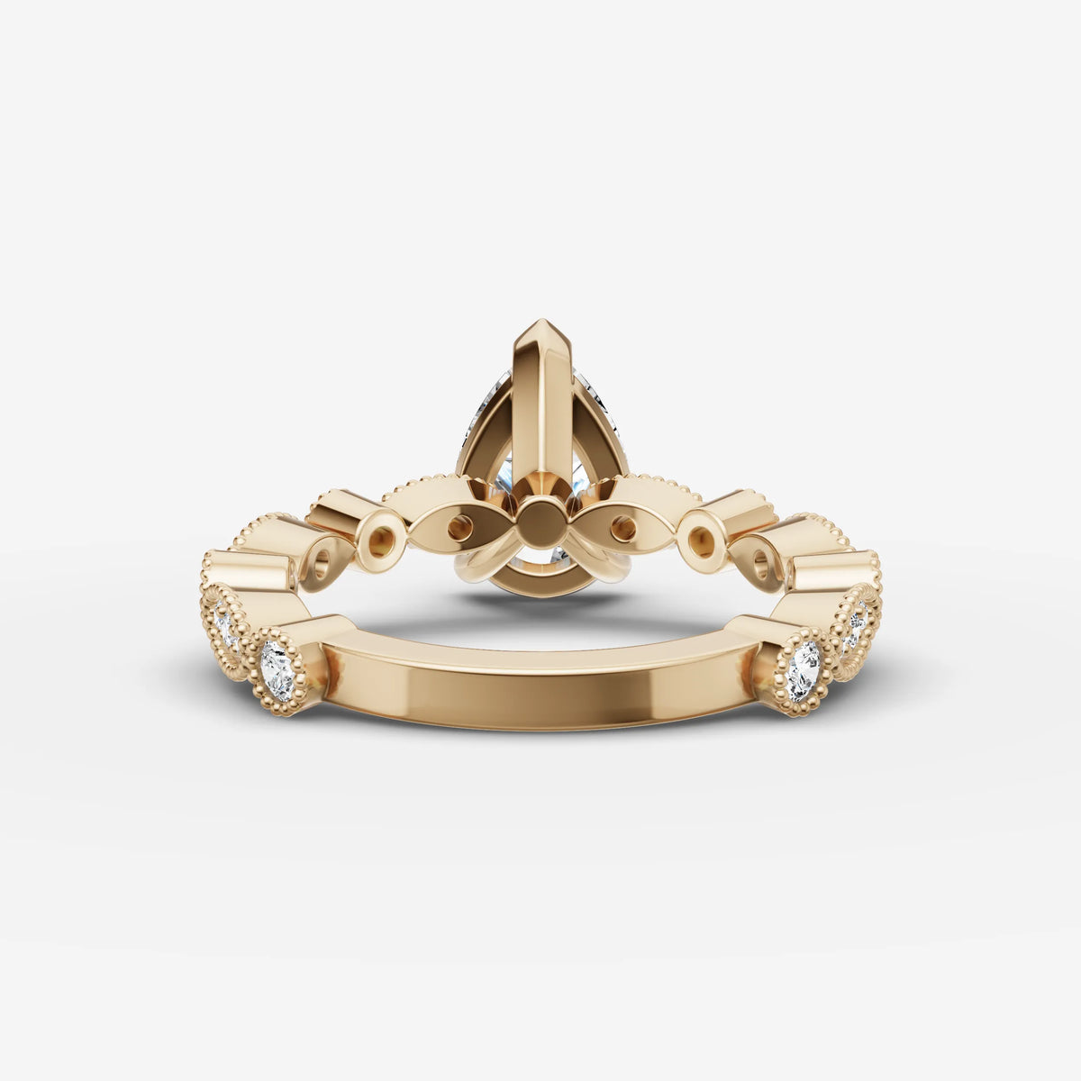 Heritage pear diamond setting in gold, top view