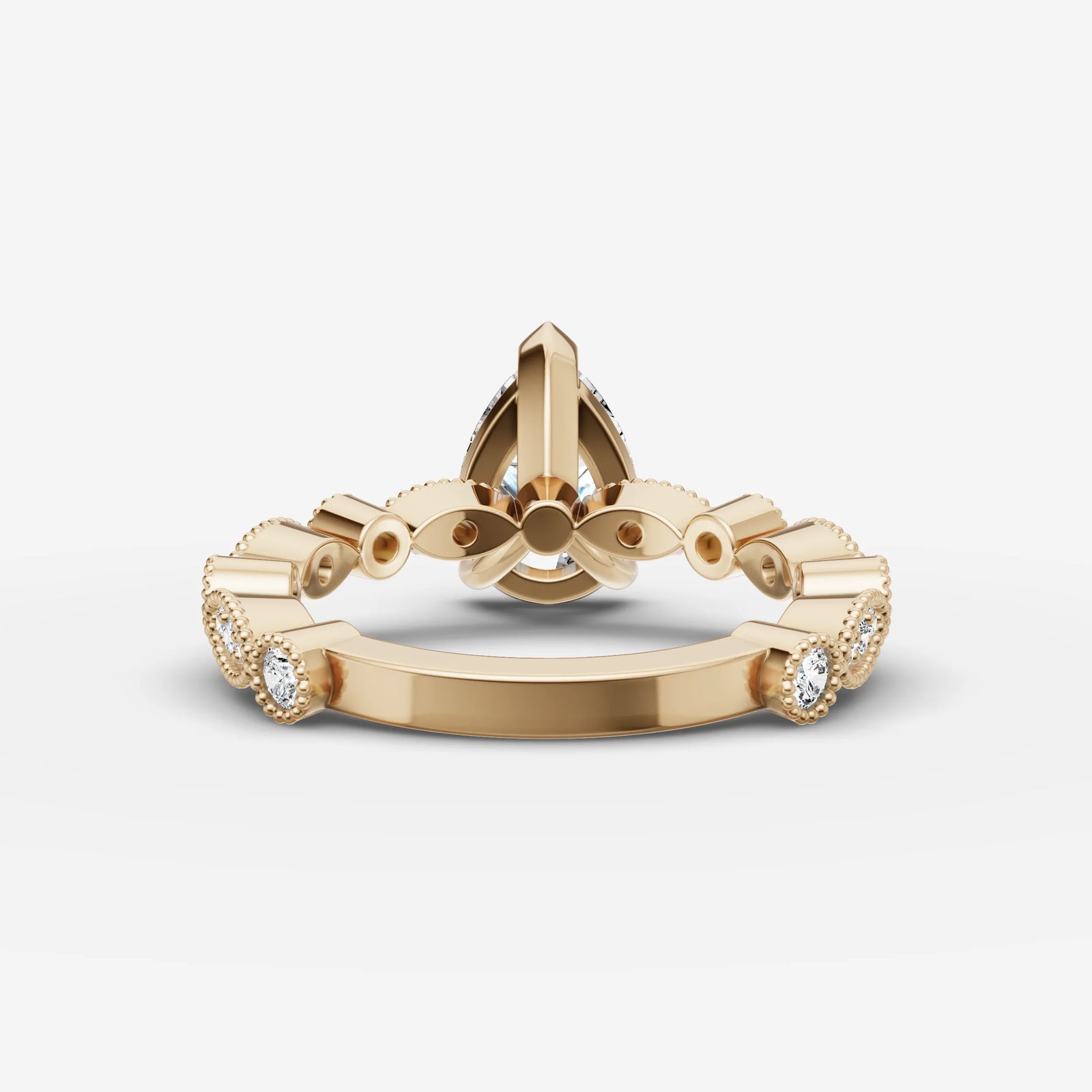 Heritage pear diamond setting in gold, top view