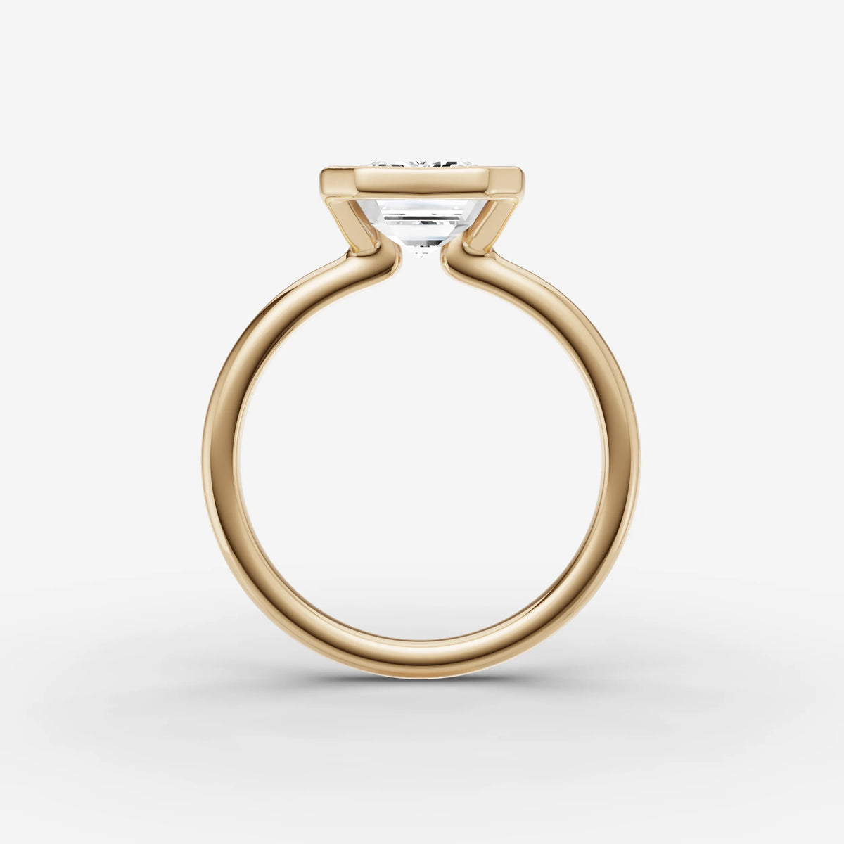 Demi emerald diamond setting in gold, profile angle