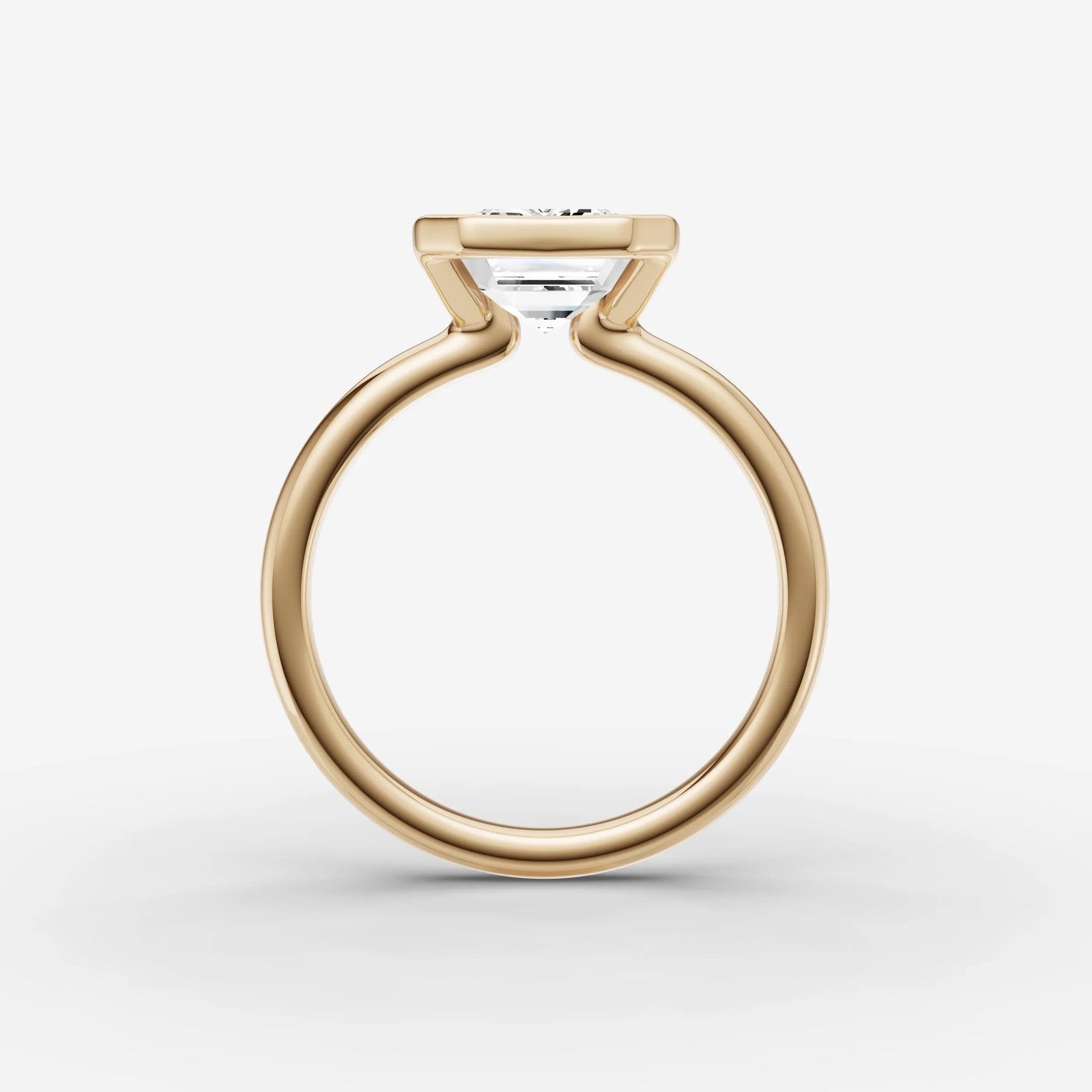 Demi emerald diamond setting in gold, profile angle