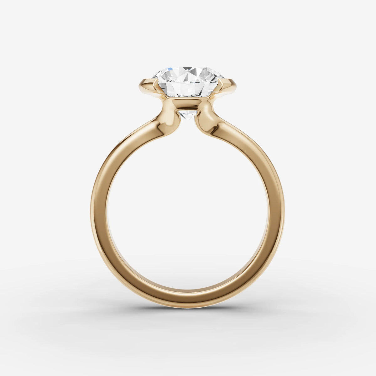 Demi round diamond setting in gold, profile angle
