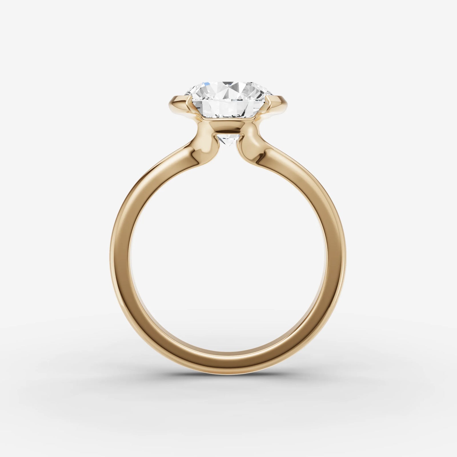 Demi round diamond setting in gold, profile angle
