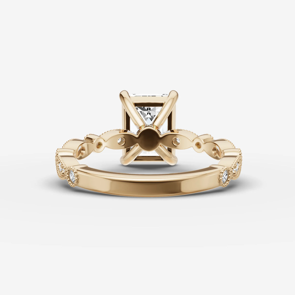 Heritage emerald diamond setting in gold, top view