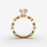 Heritage elongated cushion diamond setting in gold, profile angle