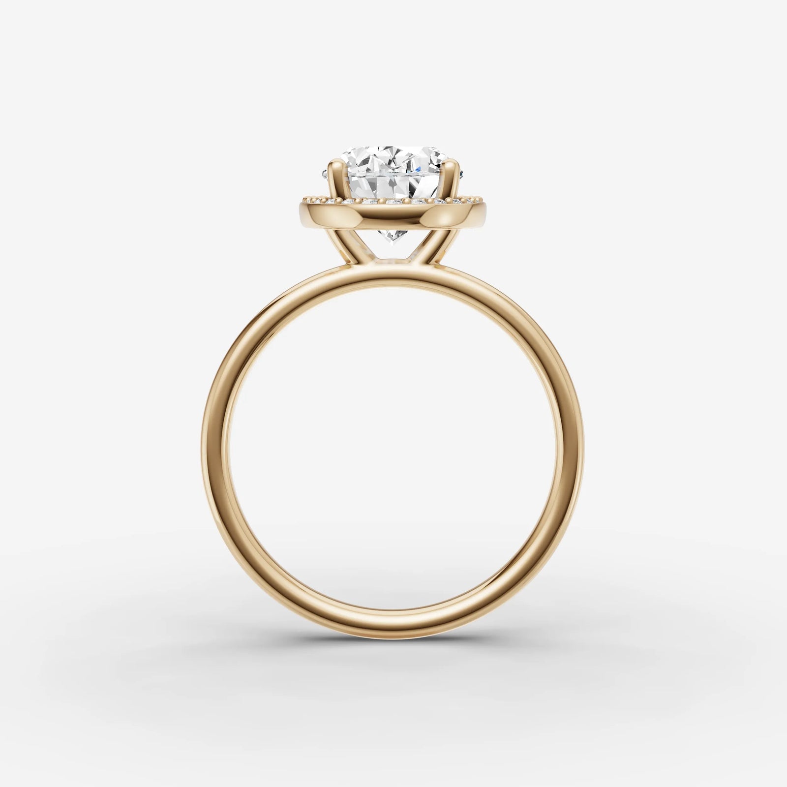 Aurore oval diamond setting in gold, profile angle