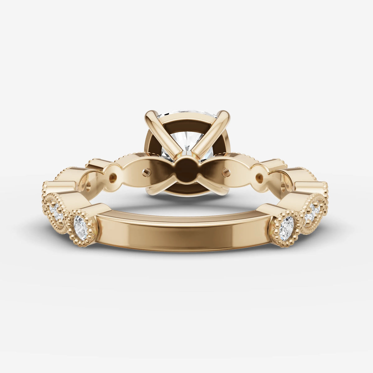 Heritage cushion diamond setting in gold, top view