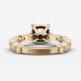 Heritage cushion diamond setting in gold, top view