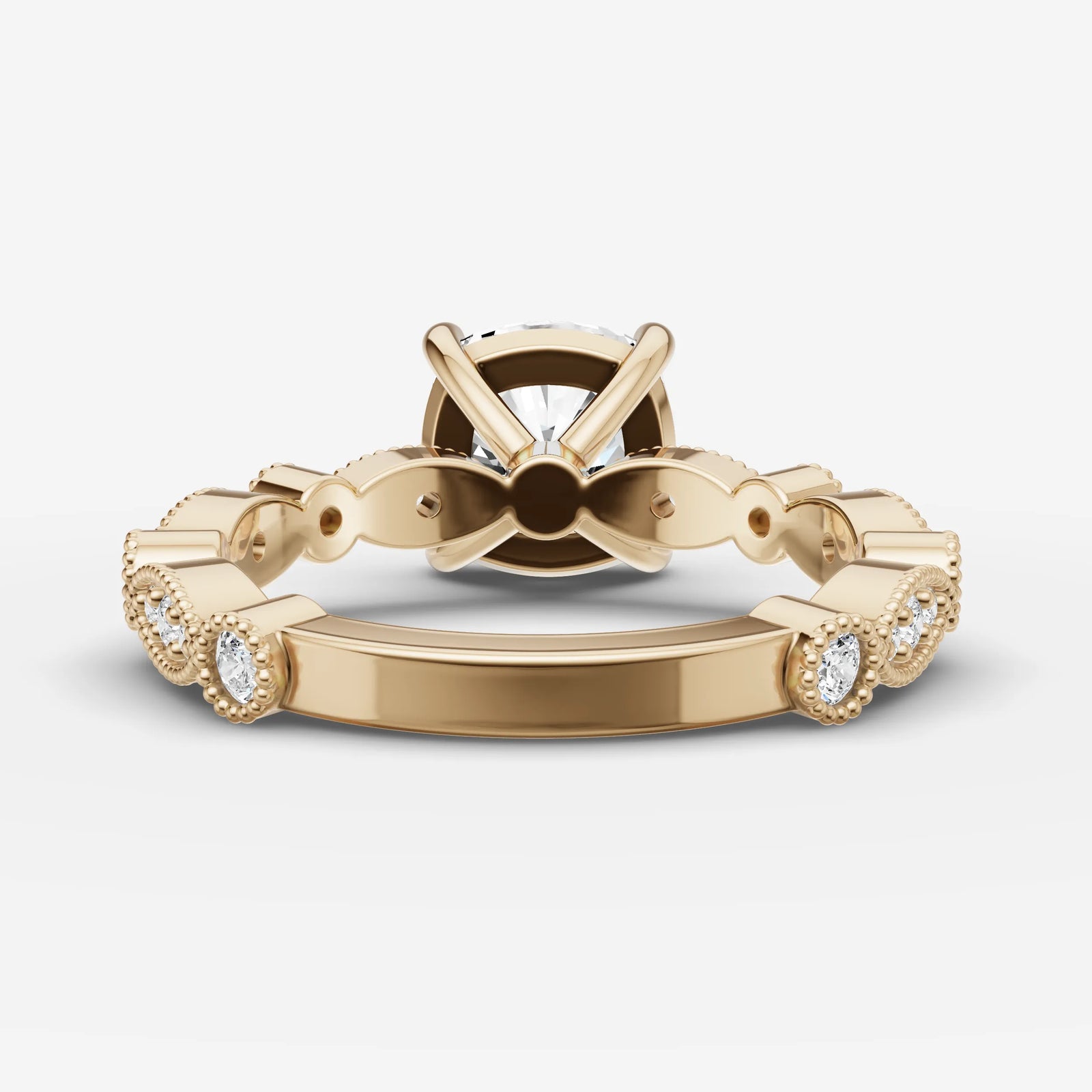 Heritage cushion diamond setting in gold, top view