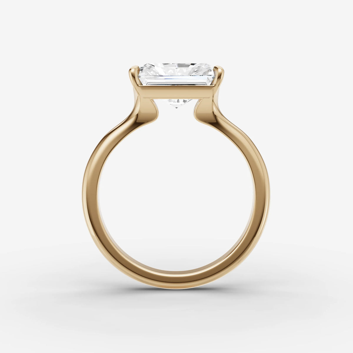 Horizon radiant diamond setting in gold, profile angle