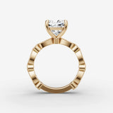 Heritage cushion diamond setting in gold, profile angle