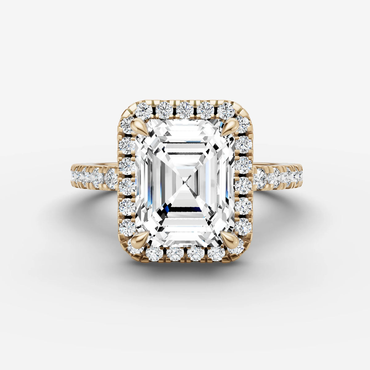 Aurore Etoile emerald diamond setting in gold, front view