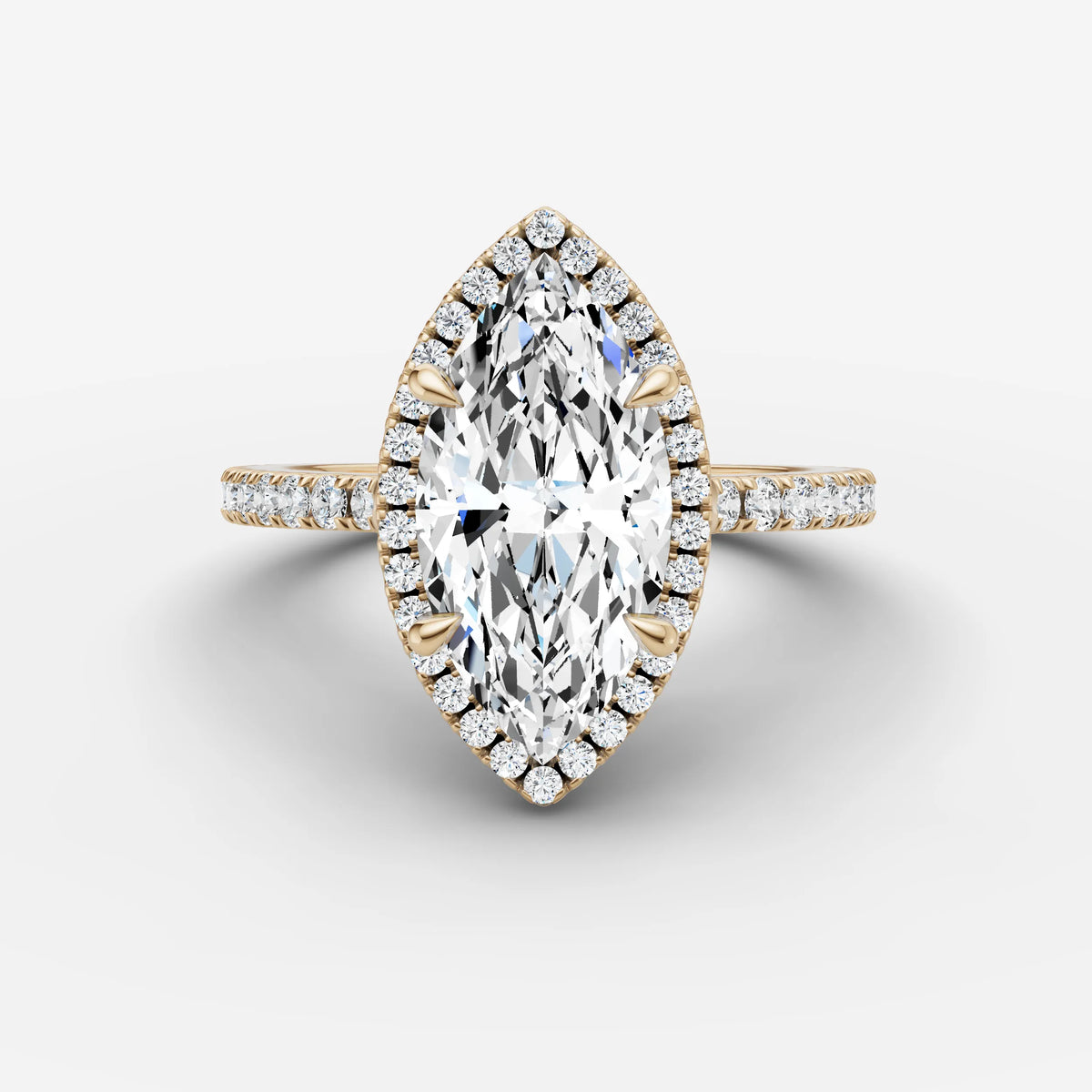 Aurore Etoile marquise diamond setting in gold, front view
