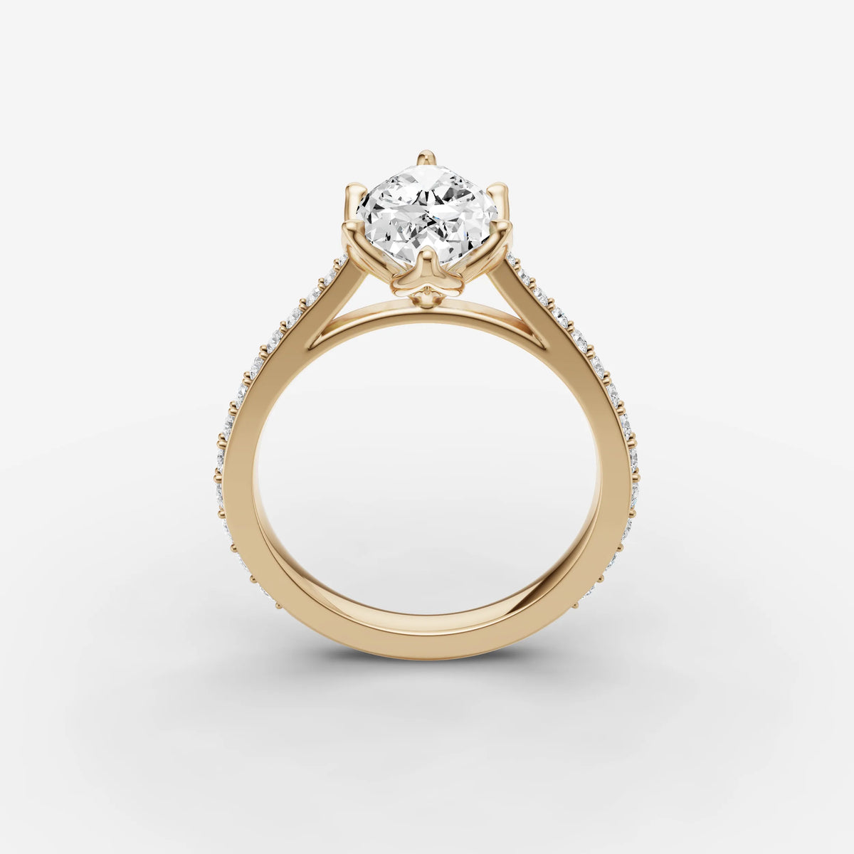 Cathedrale marquise diamond setting in gold, side view