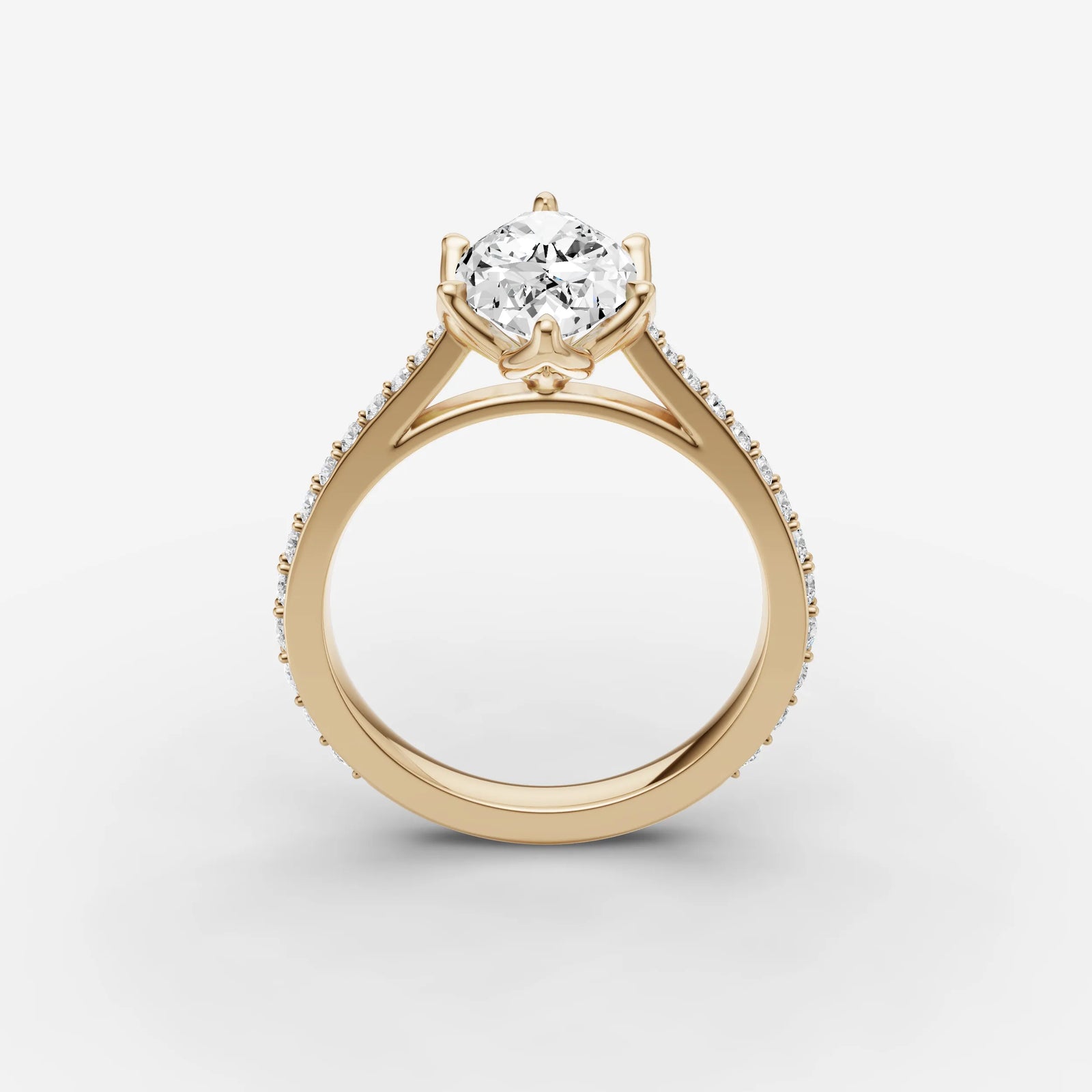 Cathedrale marquise diamond setting in gold, side view