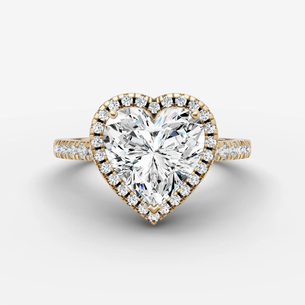 Cathedrale heart diamond setting in gold, front view