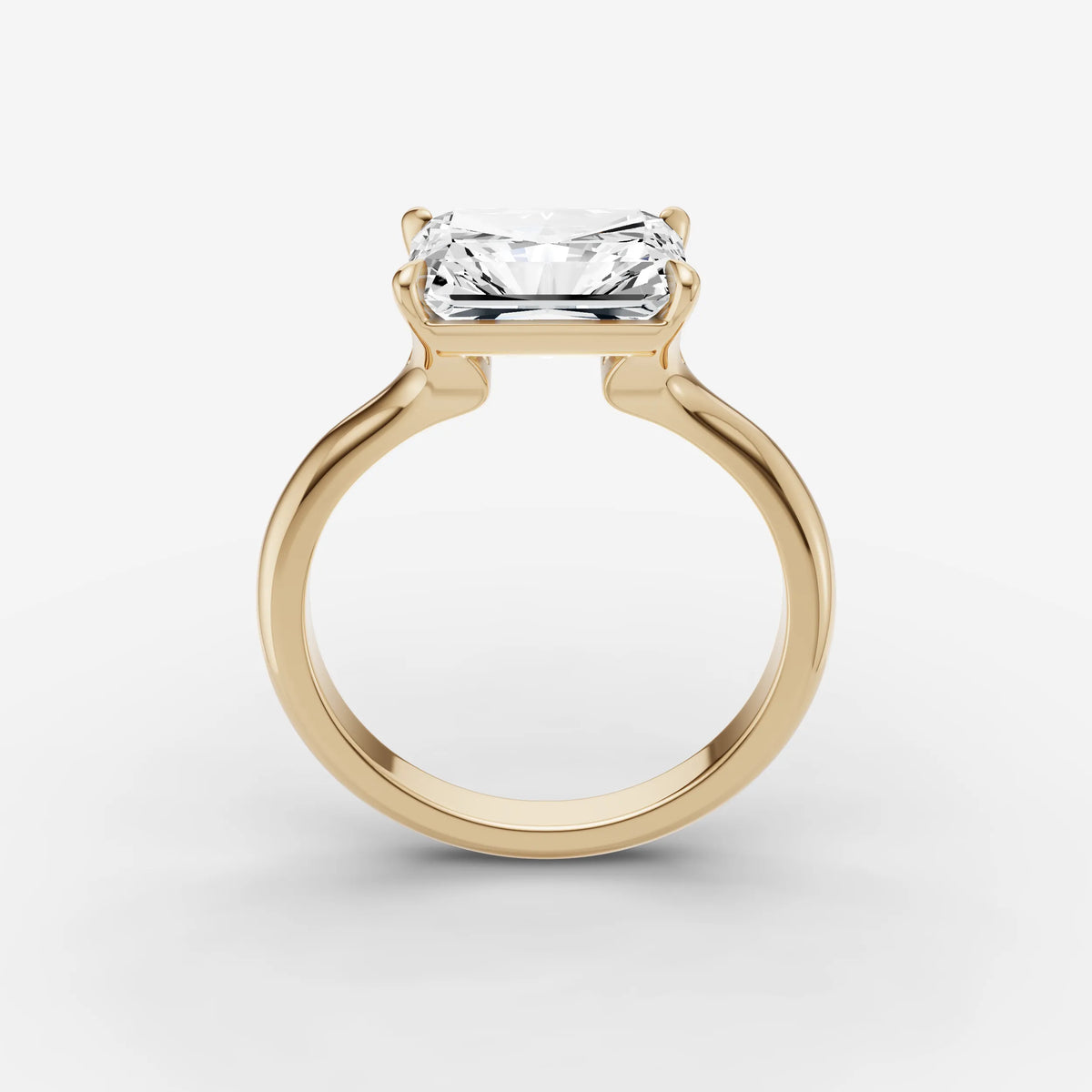 Horizon radiant diamond setting in gold, side view
