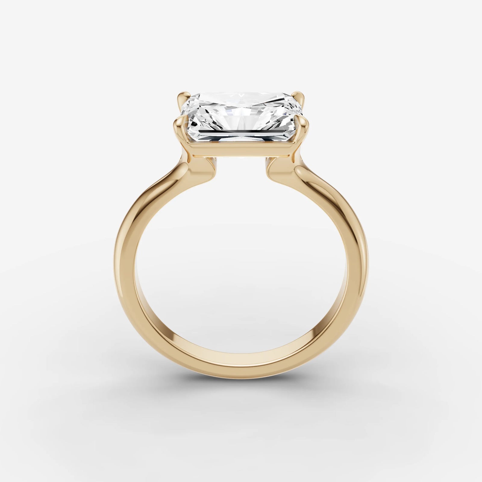 Horizon radiant diamond setting in gold, side view