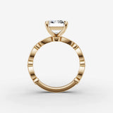 Heritage emerald diamond setting in gold, profile angle