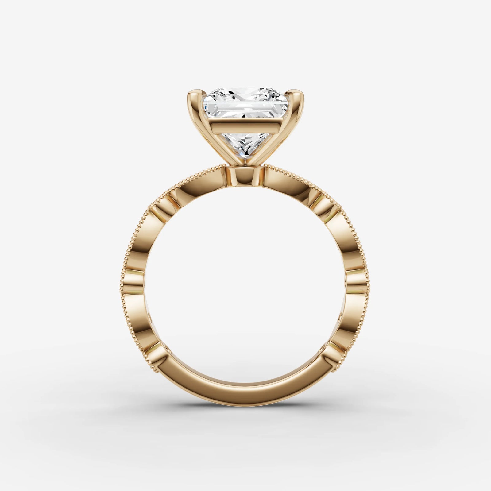 Heritage princess diamond setting in gold, profile angle