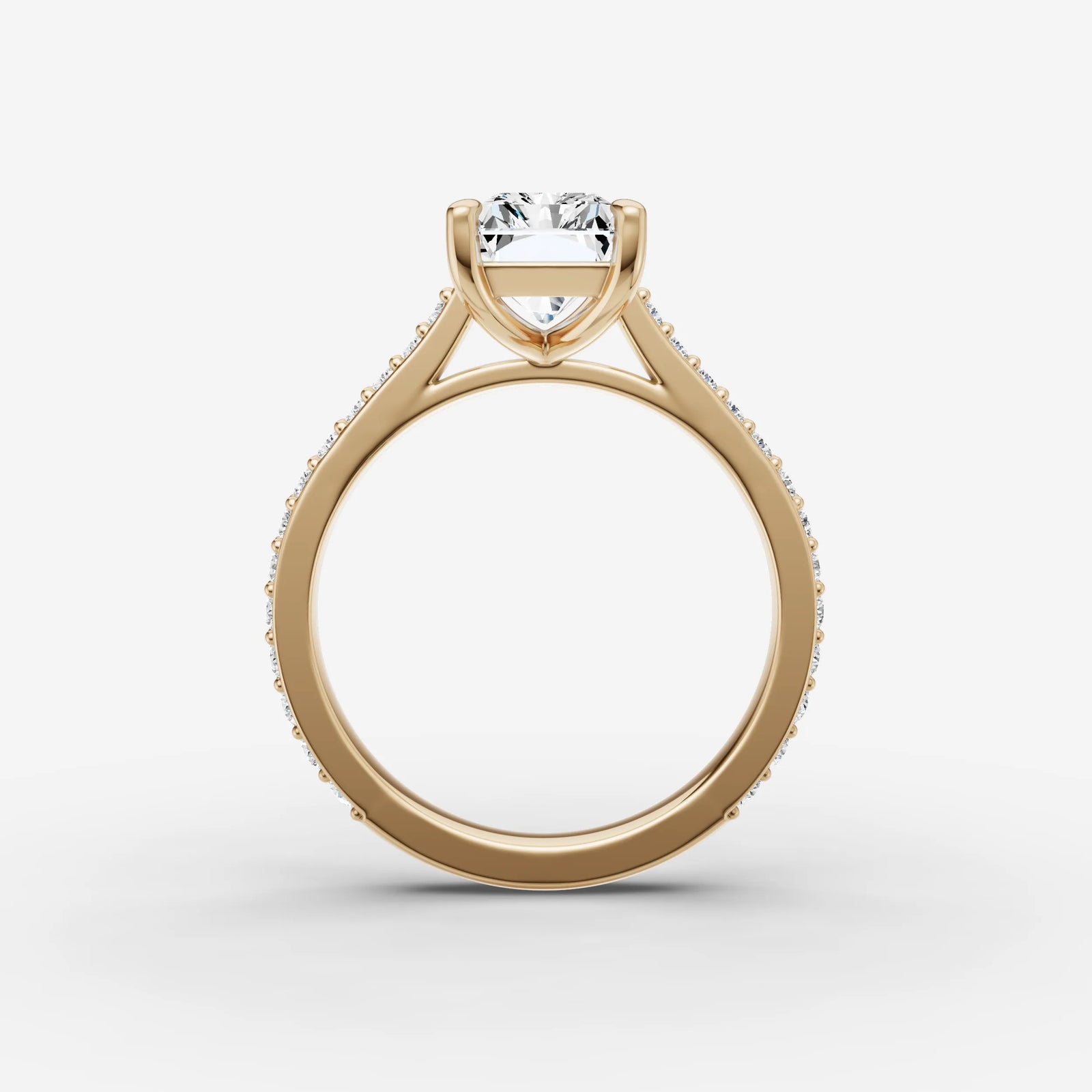 Cathedrale radiant diamond setting in gold, profile angle