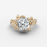 Fleur cushion diamond setting in gold, front view