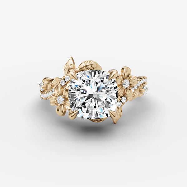 Fleur Cushion ring setting, view 1