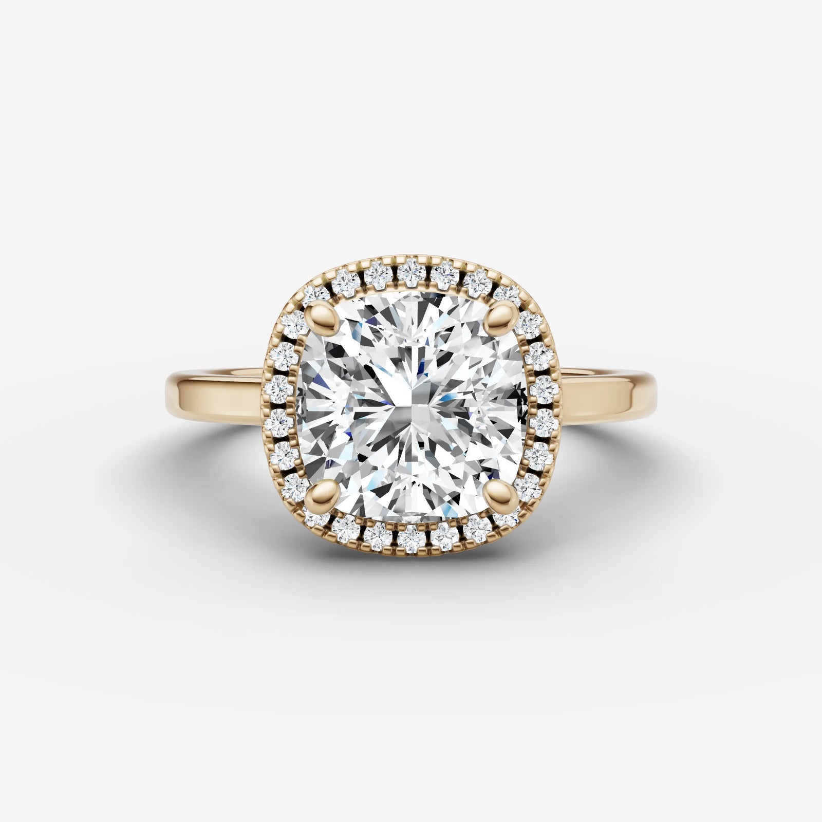 Aurore cushion diamond setting in gold, front view