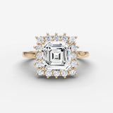 Aurore asscher diamond setting in gold, front view