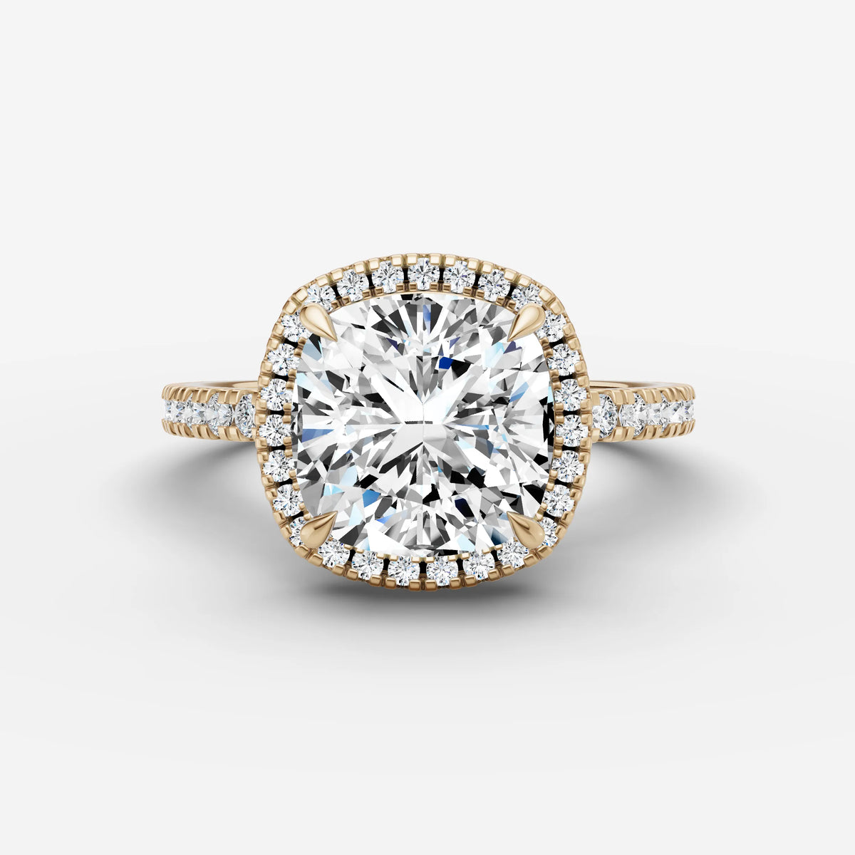 Aurore Etoile cushion diamond setting in gold, front view