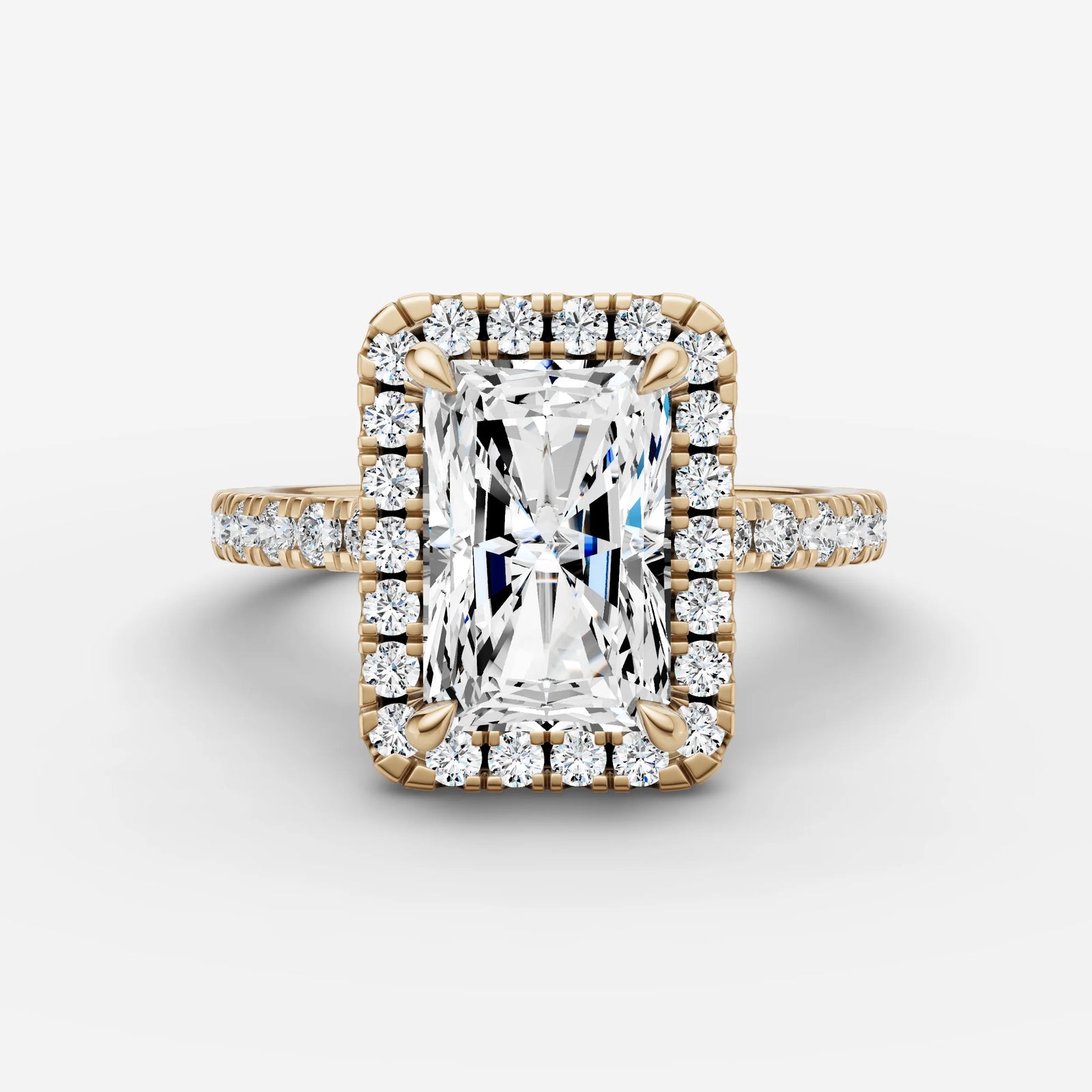 Aurore Etoile radiant diamond setting in gold, front view