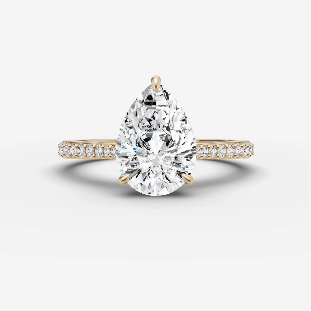Cathedrale pear diamond setting in gold, front view