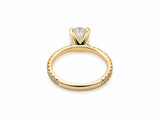 Soleil pave oval yellow diamond engagement ring, close view on the hand