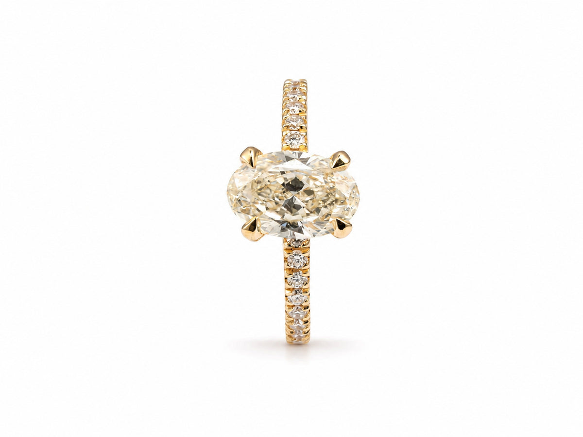 Soleil Pavé Oval Diamond Engagement Ring in 18K Gold