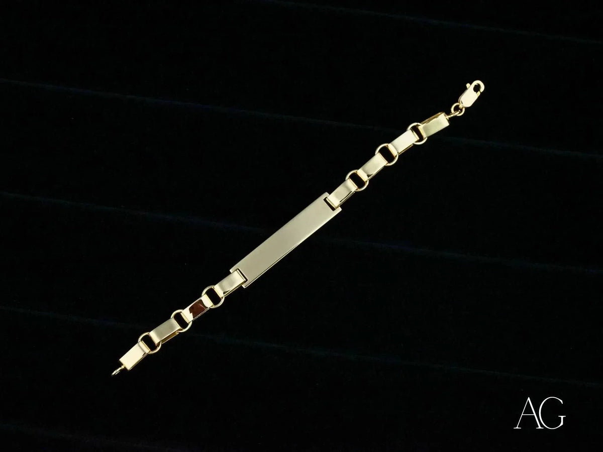 Solid 18k gold kids ID bracelet with unique chain links