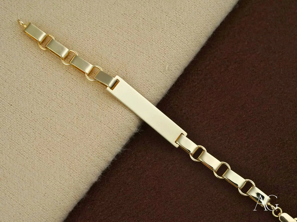 Solid 18k gold kids ID bracelet with unique chain links