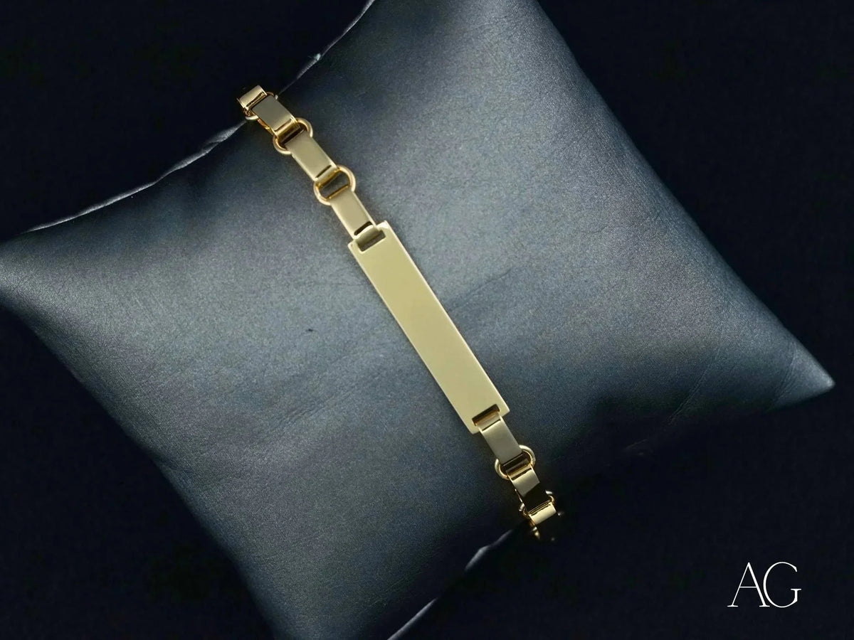 Solid 18k gold kids ID bracelet with unique chain links