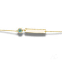 Solid gold kids ID bracelet with evil eye motif and customizable ID plate