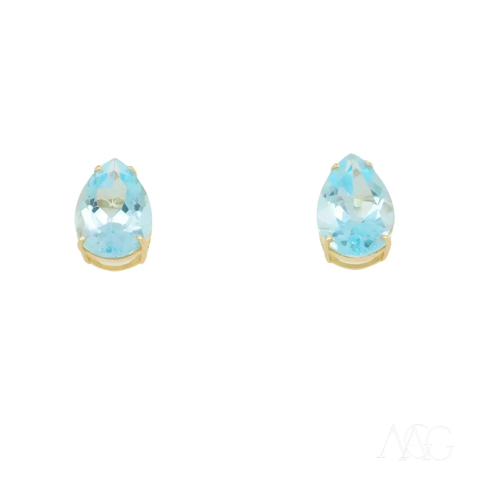 Pair of gold-plated silver earrings with pear aquamarine and blue topaz gems