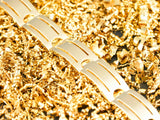 Polished solid gold Sovereign Bracelet with rectangular links