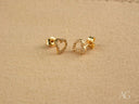 18k gold heart stud earrings with cubic zirconia stones