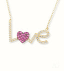 Sparkling Love Necklace: 18k gold with pink pave heart and white letters