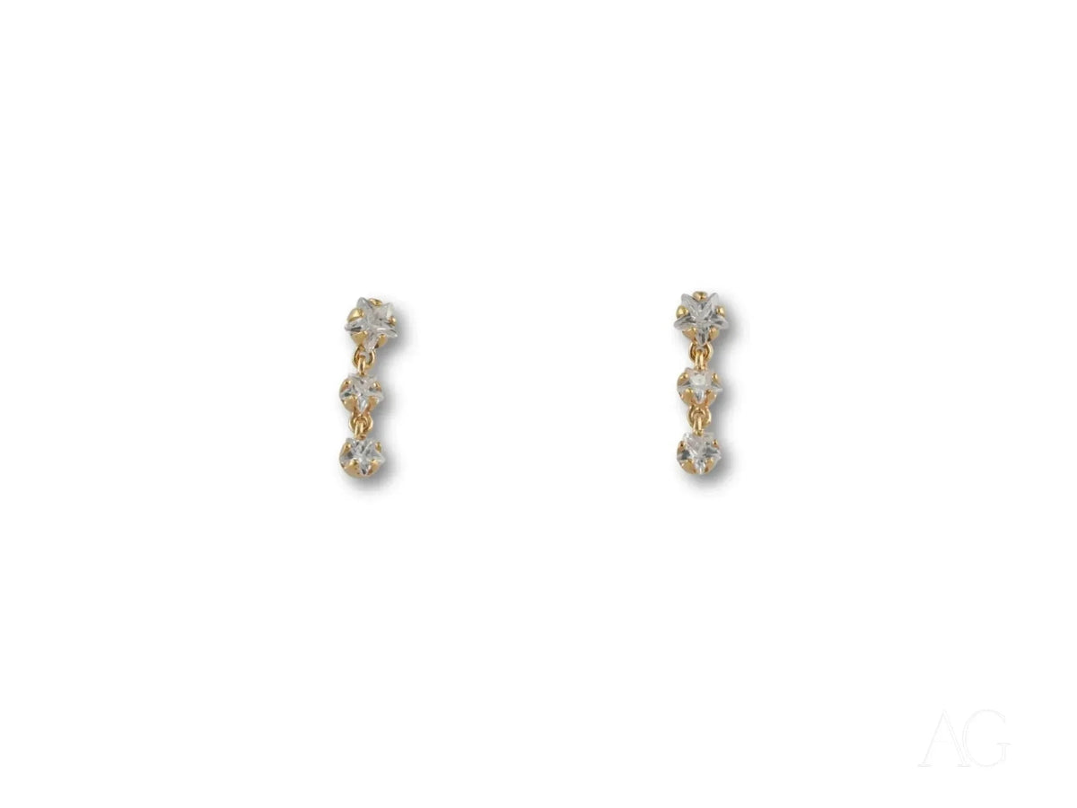Stars Drop Earrings in certified 18k solid gold with clear faceted gems