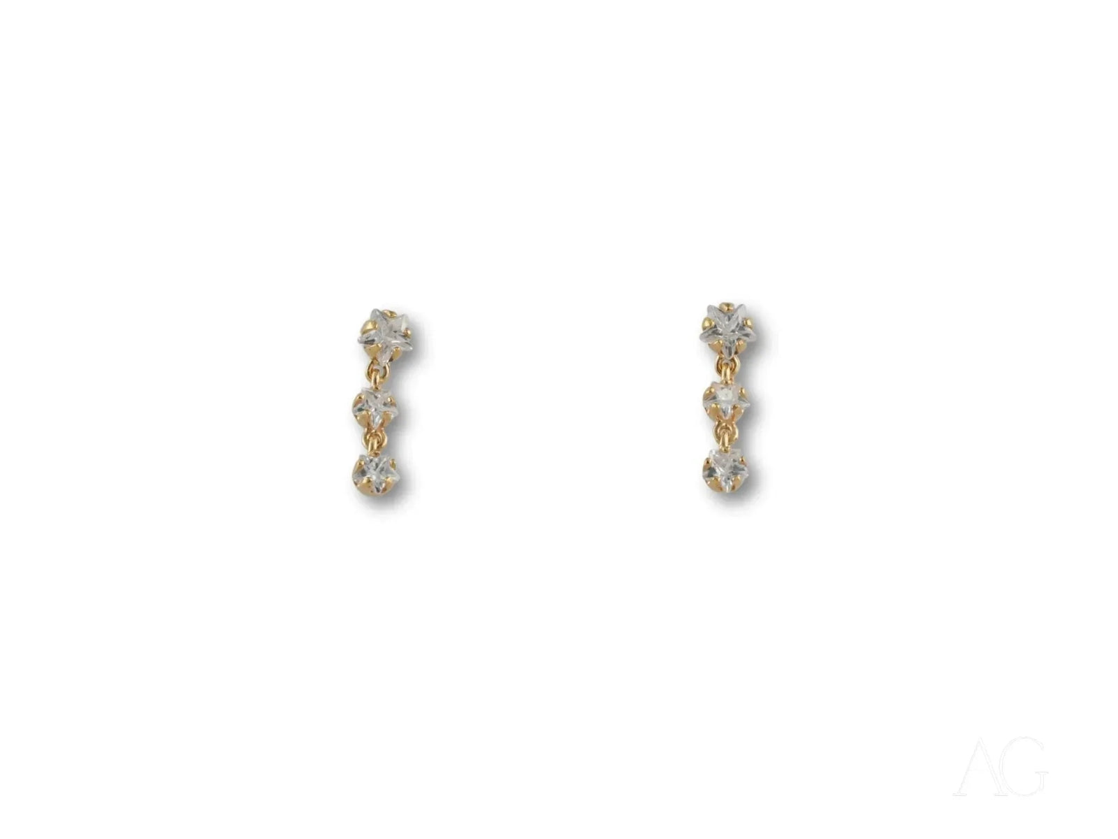 Stars Drop Earrings in certified 18k solid gold with clear faceted gems